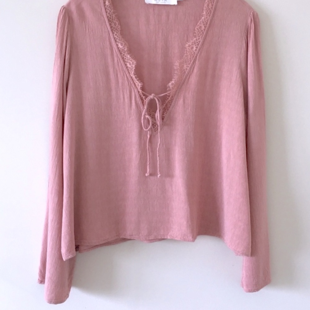 ASTR The Label Pink Front-Tie Top